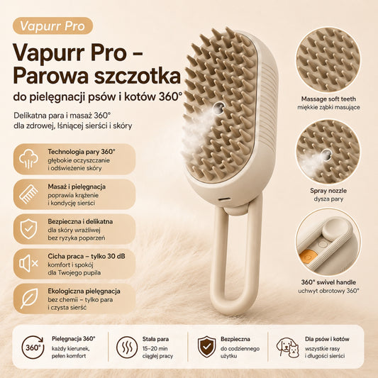 Vapurr Pro – Parowa szczotka do pielęgnacji psów i kotów 360°